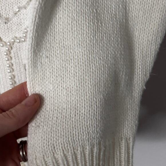 Vintage 1980s Victoria Jones Sweater Dress Pearls Beaded Rhinestone Petite Large - Picture 12 of 16